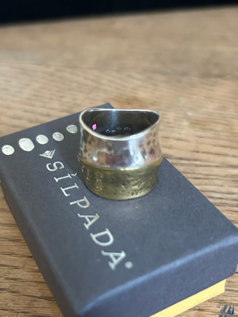 Mixed Metal Hammered Dome Ring - Brass & .925 Sterling Silver